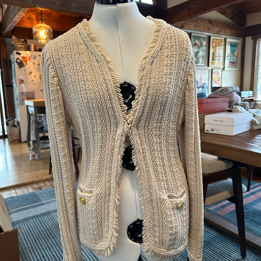 J. Crew cotton/merino blend cream textured cardigan size M